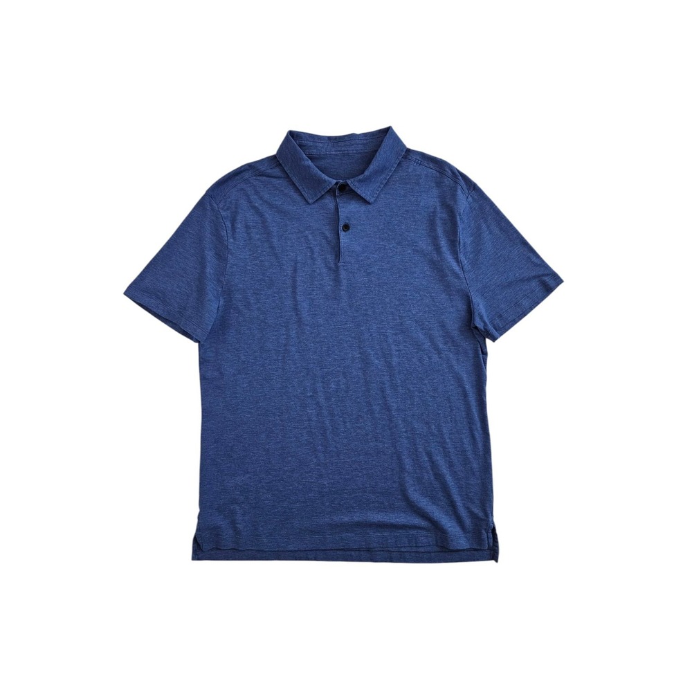 Lululemon (Mens Medium Large) Blue Short Sleeve Stretch Polo Golf Shirt Athletic